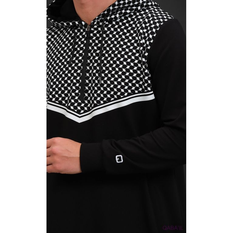 Qamis long QUDS à capuche motif keffieh - Qaba'il