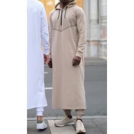 Qamis long QUDS à capuche motif keffieh - Qaba'il