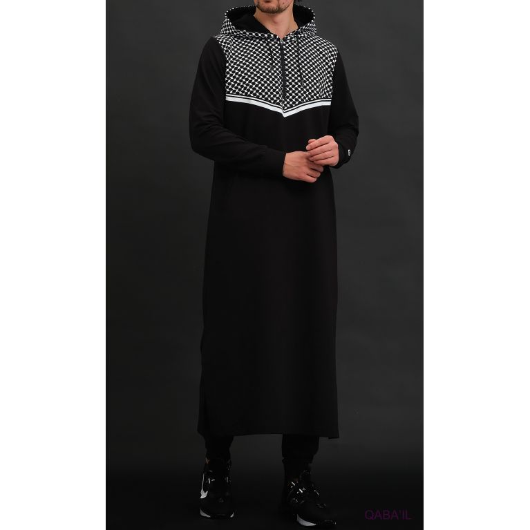 Qamis long QUDS à capuche motif keffieh - Qaba'il