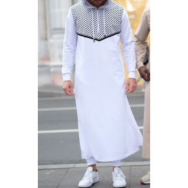 Qamis long QUDS à capuche motif keffieh - Qaba'il