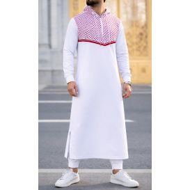 Qamis long QUDS à capuche motif keffieh - Qaba'il