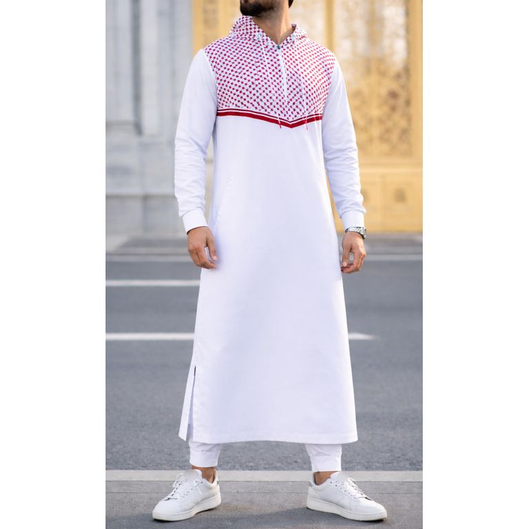 Qamis long QUDS à capuche motif keffieh - Qaba'il