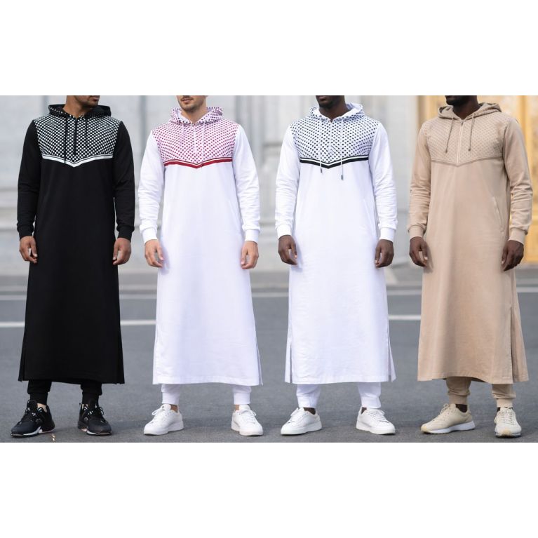 Qamis long QUDS à capuche motif keffieh - Qaba'il