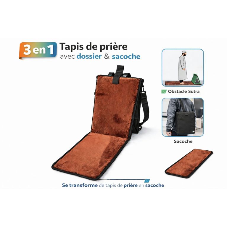 Tapis de prière avec dossier 3 en 1 et sacoche