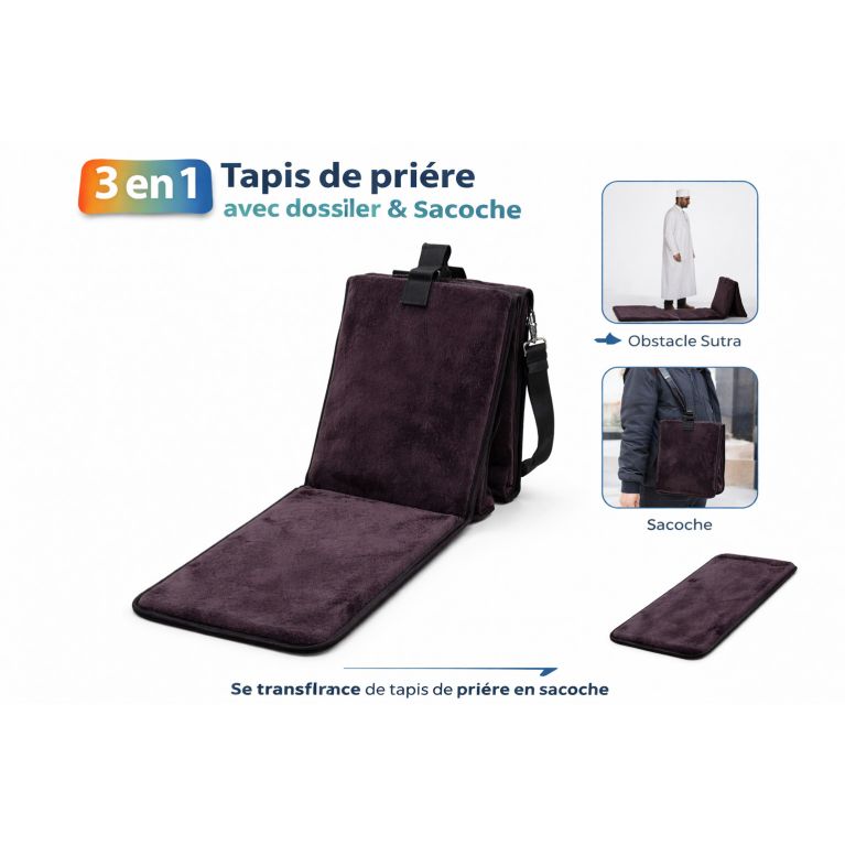 Tapis de prière avec dossier 3 en 1 et sacoche