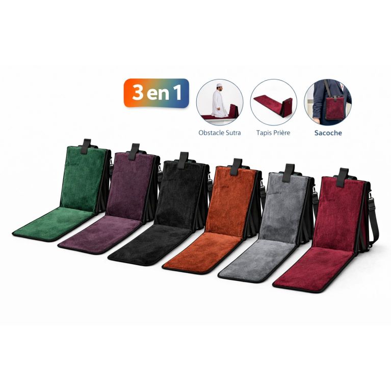 Tapis de prière avec dossier 3 en 1 et sacoche