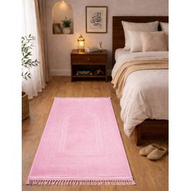 Tapis de prière rose molletonné Soundouss 80 x 120 cm