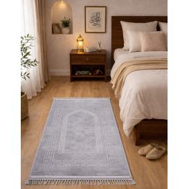 Tapis de prière gris Soundouss molletonné grand format 80 x 120 cm