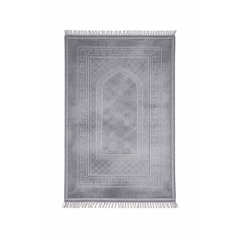 Tapis de prière gris Soundouss molletonné grand format 80 x 120 cm