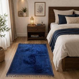 Tapis de prière bleu molletonné Soundouss 80 x 120 cm