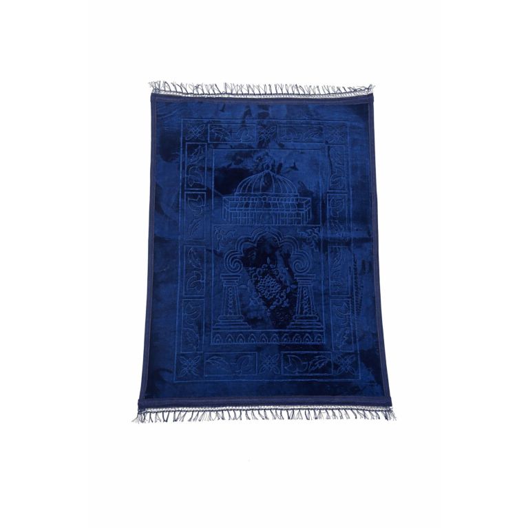 Tapis de prière bleu molletonné Soundouss 80 x 120 cm