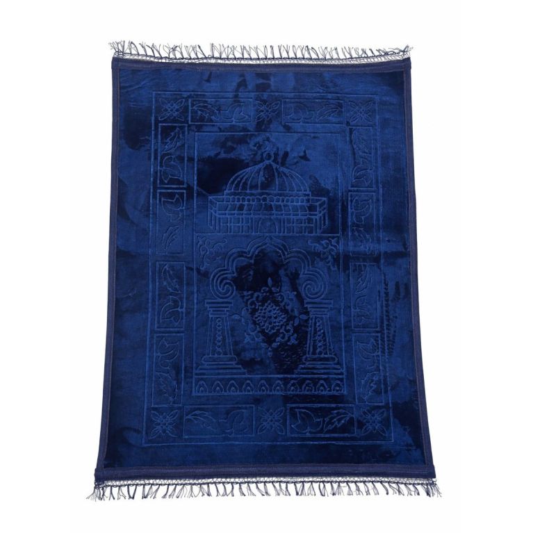 Tapis de prière bleu molletonné Soundouss 80 x 120 cm