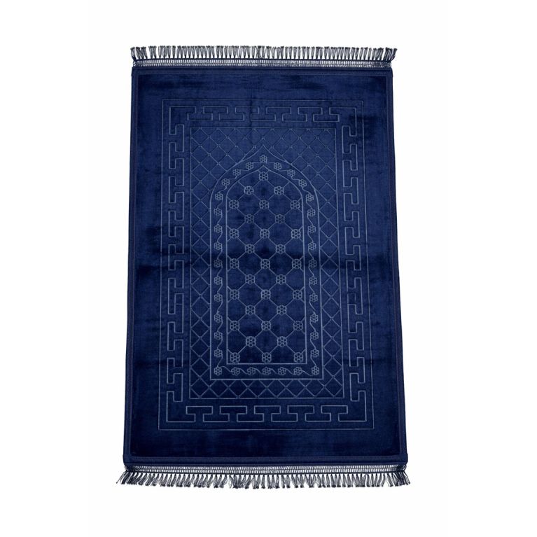 Tapis de prière bleu molletonné Soundouss 80 x 120 cm