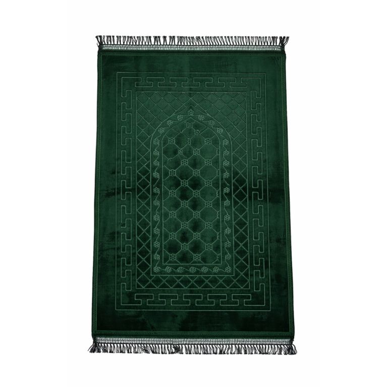 Tapis de prière vert Soundouss molletonné 80 x 120 cm