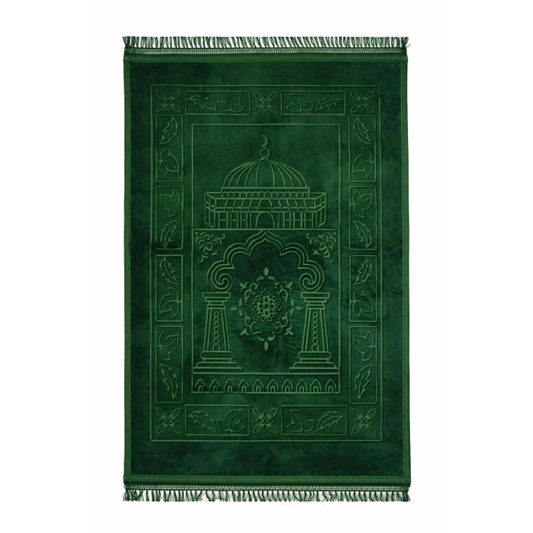 Tapis de prière vert Soundouss molletonné 80 x 120 cm