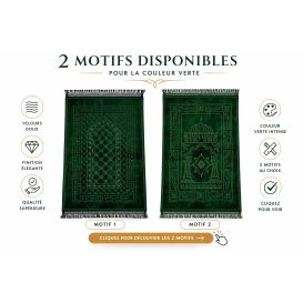 Tapis de prière vert Soundouss molletonné 80 x 120 cm