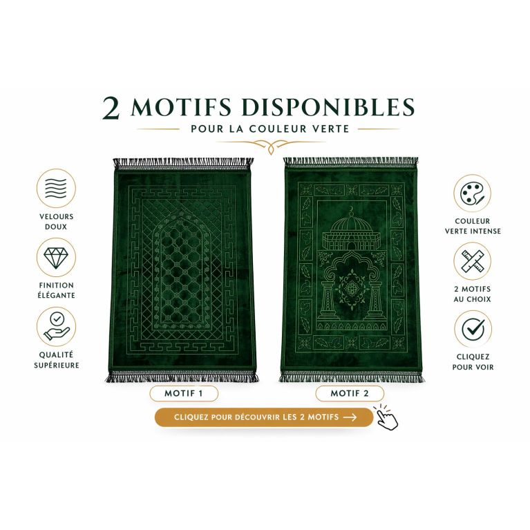 Tapis de prière vert Soundouss molletonné 80 x 120 cm
