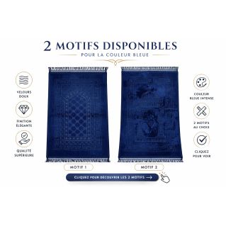 Tapis de prière bleu molletonné Soundouss 80 x 120 cm