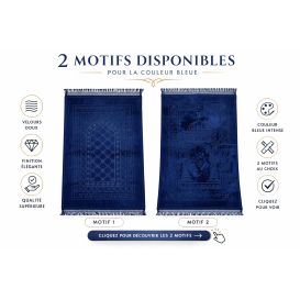 Tapis de prière bleu molletonné Soundouss 80 x 120 cm
