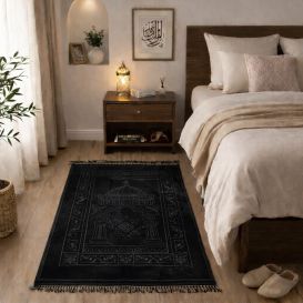Tapis de prière noir Soundouss molletonné 80 x 120 cm