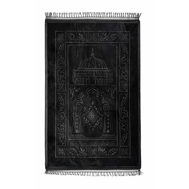 Tapis de prière noir Soundouss molletonné 80 x 120 cm