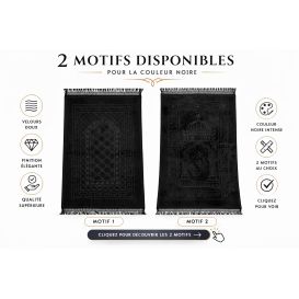 Tapis de prière noir Soundouss molletonné 80 x 120 cm