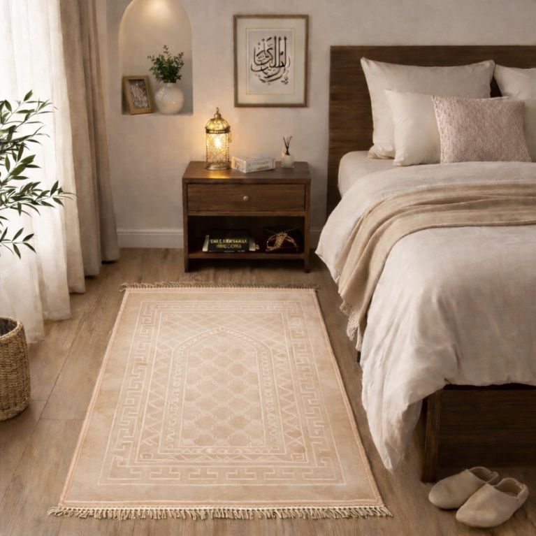 Tapis de prière écru Soundouss molletonné 80 x 120 cm