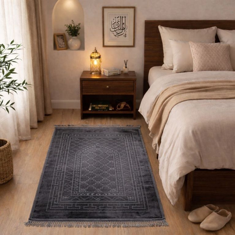 Tapis de prière molletonné épais confortable - Gris - 80 x 120 cm - Soundouss