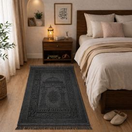 Tapis de prière molletonné épais confortable - Gris - 80 x 120 cm - Soundouss