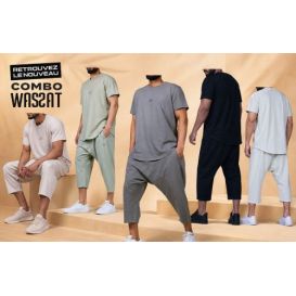 Ensemble Musulman Homme Wassat Combo avec T-shirt Oversize et Sarouel Court