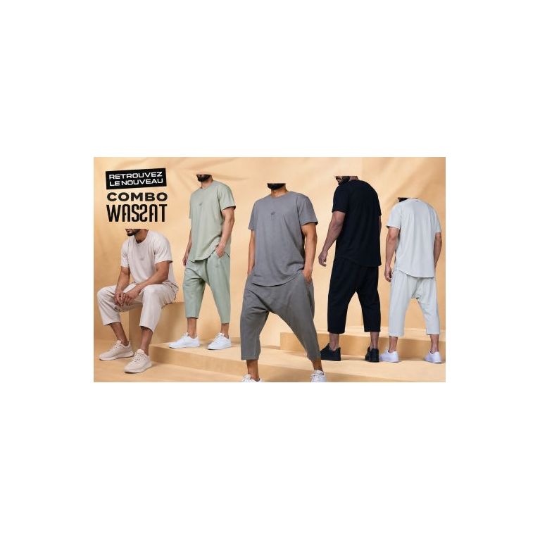 Ensemble Musulman Homme Wassat Combo avec T-shirt Oversize et Sarouel Court