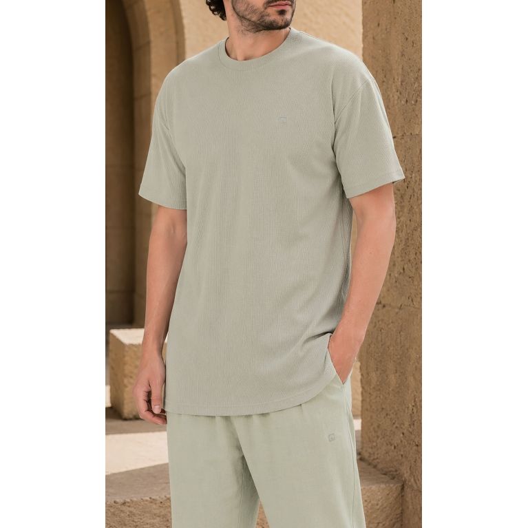 T-shirt Oversize Waffle Qaba'il en Coton Texturé