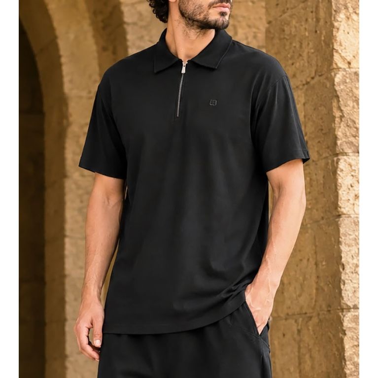 Polo Oversize Zippé Qaba'il en Jersey Coton