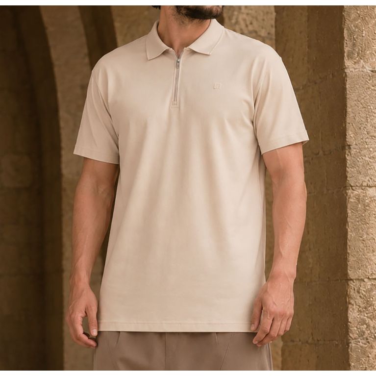 Polo Oversize Zippé Qaba'il en Jersey Coton