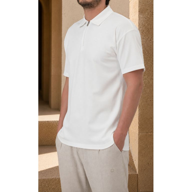 Polo Oversize Zippé Qaba'il en Jersey Coton