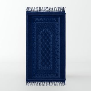 Tapis Enfant de Prière avec Motif Mirhab - Bleu Nuit - Molletonné, Épais et Très Doux - Confortable et Anti-Dérapant - 42 x 80 c