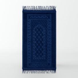 Tapis Enfant de Prière avec Motif Mirhab - Bleu Nuit - Molletonné, Épais et Très Doux - Confortable et Anti-Dérapant - 42 x 80 c