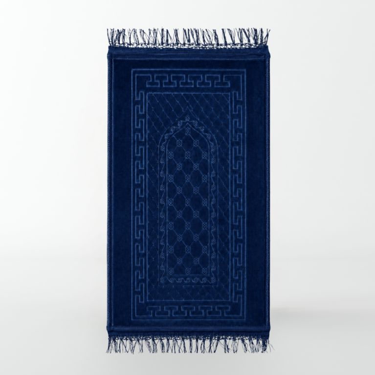 Tapis Enfant de Prière avec Motif Mirhab - Bleu Nuit - Molletonné, Épais et Très Doux - Confortable et Anti-Dérapant - 42 x 80 c