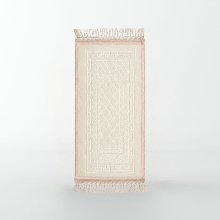 Tapis Enfant de Prière avec Motif Mirhab - Blanc Nacré - Molletonné, Épais et Très Doux - Confortable et Anti-Dérapant - 42 x 80