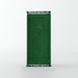 Tapis Enfant de Prière avec Motif Mirhab - Vert - Molletonné, Épais et Très Doux - Confortable et Anti-Dérapant - 42 x
