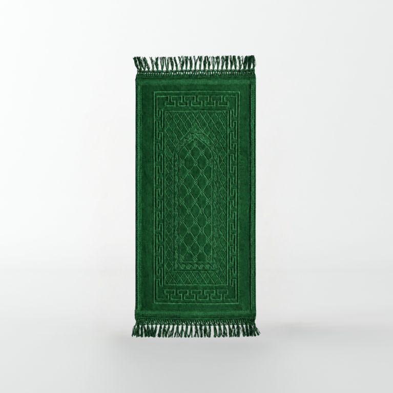 Tapis Enfant de Prière avec Motif Mirhab - Vert - Molletonné, Épais et Très Doux - Confortable et Anti-Dérapant - 42 x