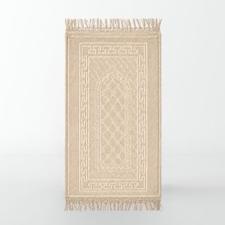 Tapis Enfant de Prière avec Motif Mirhab - Beige- Molletonné, Épais et Très Doux - Confortable et Anti-Dérapant - 42 x80
