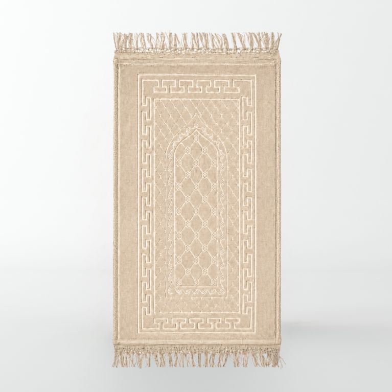 Tapis Enfant de Prière avec Motif Mirhab - Beige- Molletonné, Épais et Très Doux - Confortable et Anti-Dérapant - 42 x80