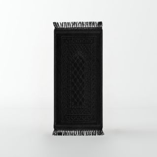 Tapis Enfant de Prière avec Motif Mirhab - Noir - Molletonné, Épais et Très Doux - Confortable et Anti-Dérapant - 42 x 80 cm