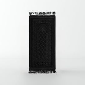 Tapis Enfant de Prière avec Motif Mirhab - Noir - Molletonné, Épais et Très Doux - Confortable et Anti-Dérapant - 42 x 80 cm