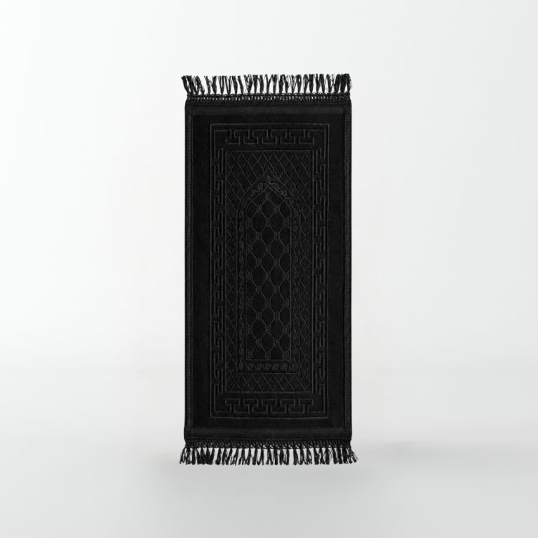 Tapis Enfant de Prière avec Motif Mirhab - Noir - Molletonné, Épais et Très Doux - Confortable et Anti-Dérapant - 42 x 80 cm