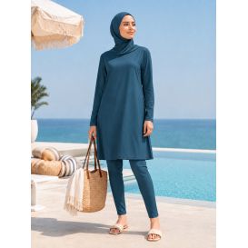 Maillot de Bain Couvrant pour Femme avec Tunique Longue Évasée – Burkini 3 Pièces