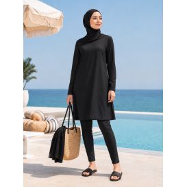 Maillot de Bain Couvrant pour Femme avec Tunique Longue Évasée – Burkini 3 Pièces