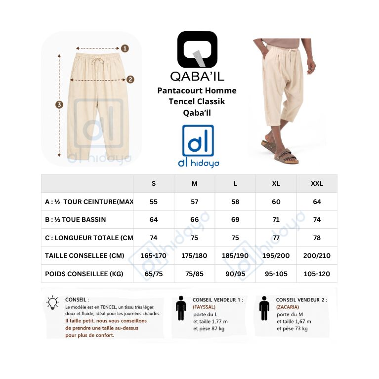 Sarouel Pantacourt Homme en Tencel Classik Qaba’il