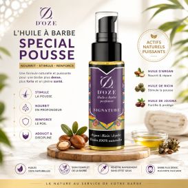 Huile à barbe Signature D'OZE 50 ml : Soin naturel argan, ricin, jojoba et parfum bien dosé
